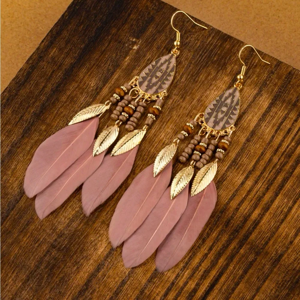 Rose Feather Tassel Earrings NEW 🏷️